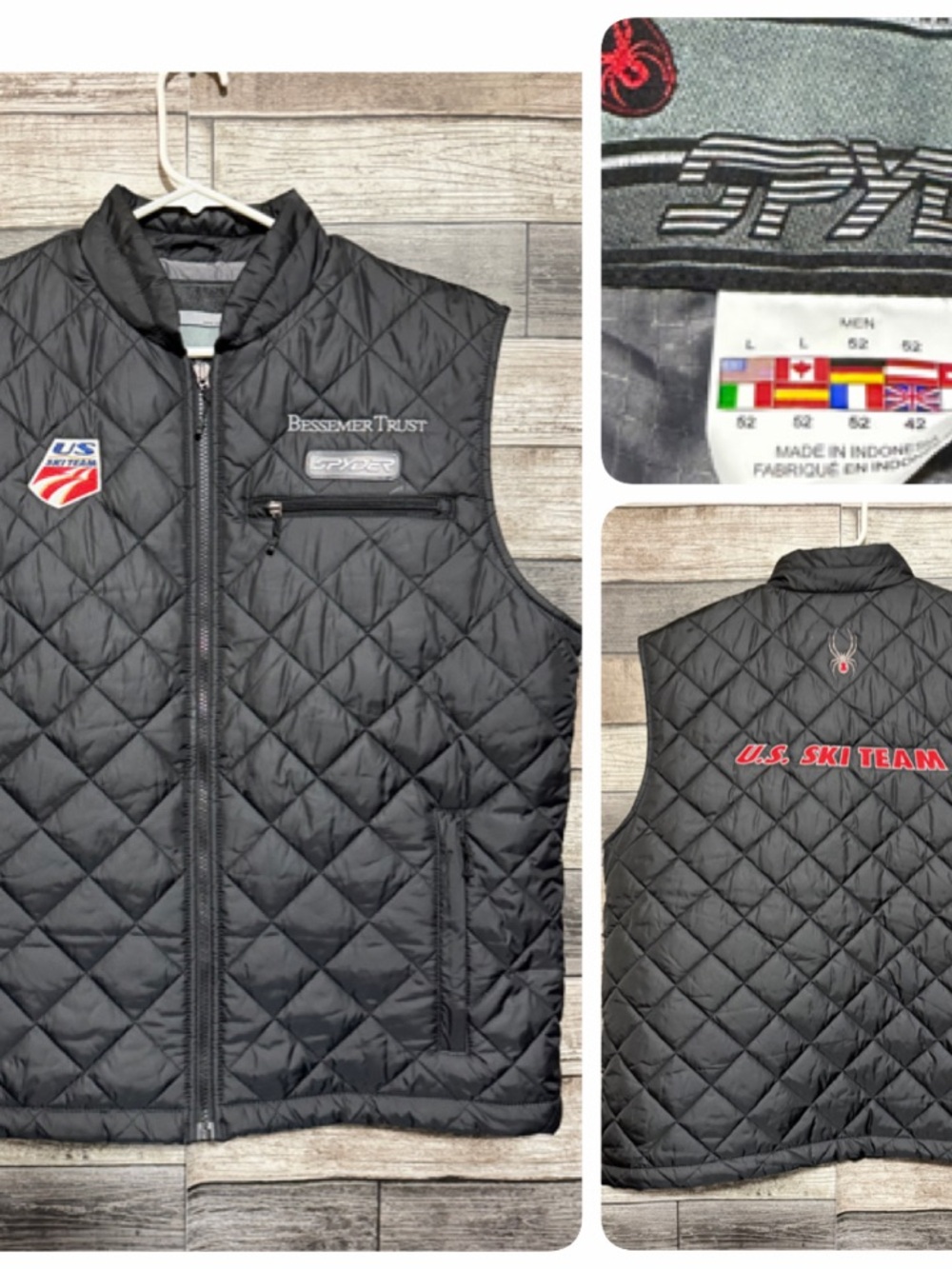 Spyder US Ski Team Quilted Vest Men’s L Black Embroidered Full Zip